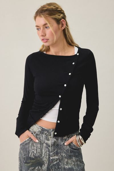 BDG Sutton Slanted Asymmetric Button Cardigan