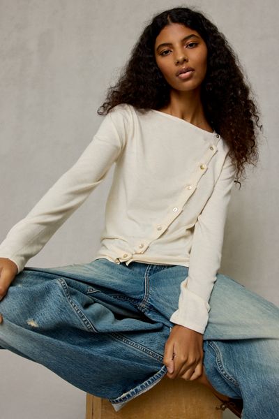 BDG Sutton Slanted Asymmetric Button Cardigan