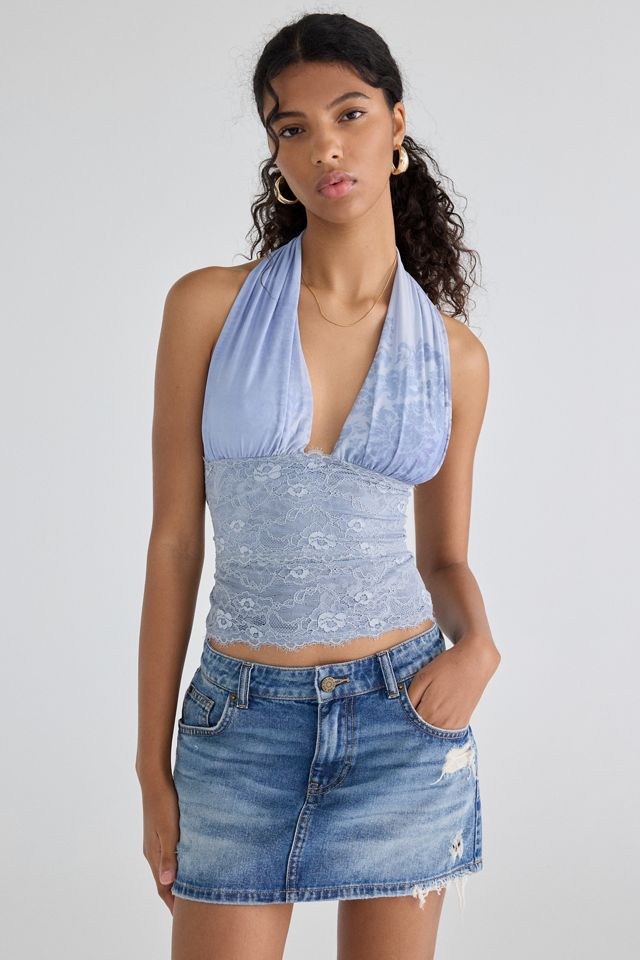 UO Party For You Lace Plunging Halter Top #1