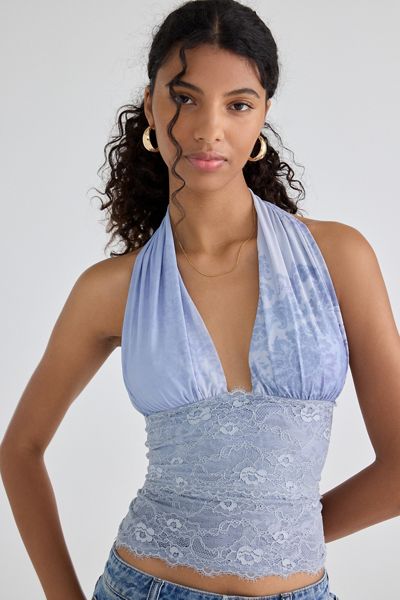 UO Party For You Lace Plunging Halter Top