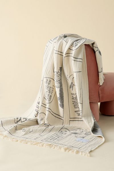 Maison Deux X Peanuts Snoopy Flight School Comic Strip Throw Blanket
