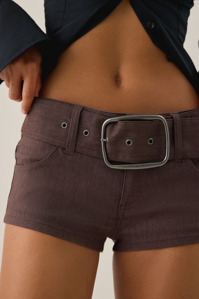 UO Piper Belted Bengaline Low-Rise Micro Shorts #1