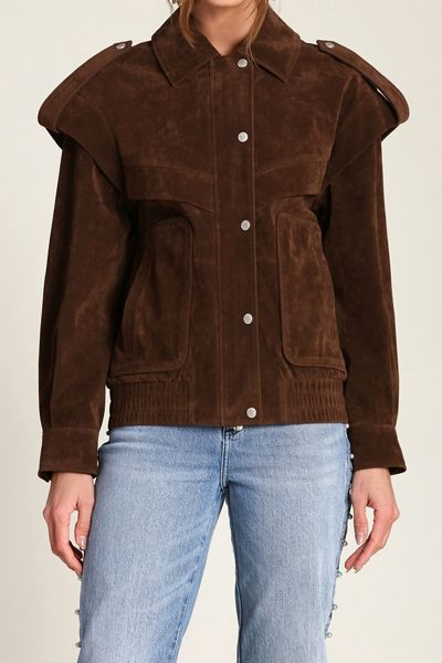 Avec Les Filles Faux Suede Oversized Bomber Jacket