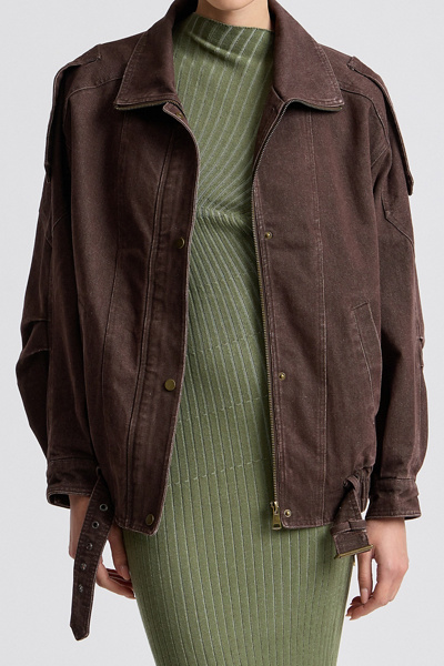 Avec Les Filles Belted Denim Bomber Jacket