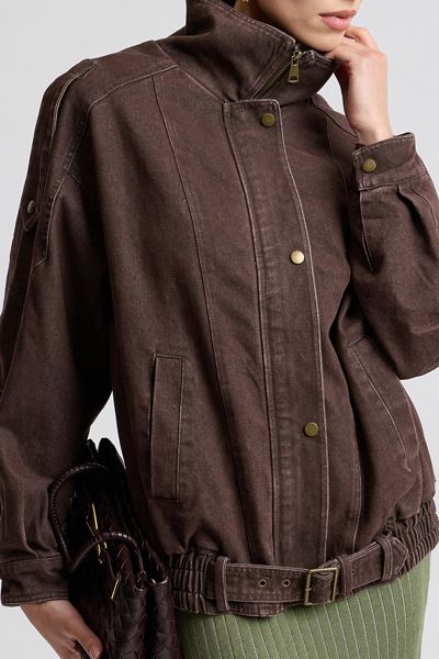Avec Les Filles Belted Denim Bomber Jacket