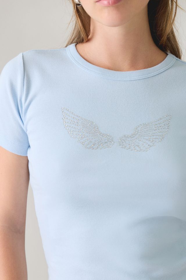T-shirt ajusté graphique ailes d'ange en strass #1