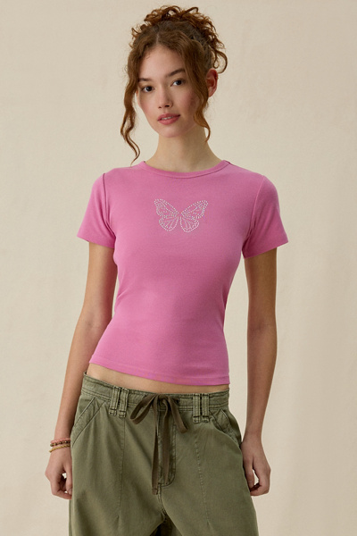 Butterfly Rhinestone Graphic Baby Tee