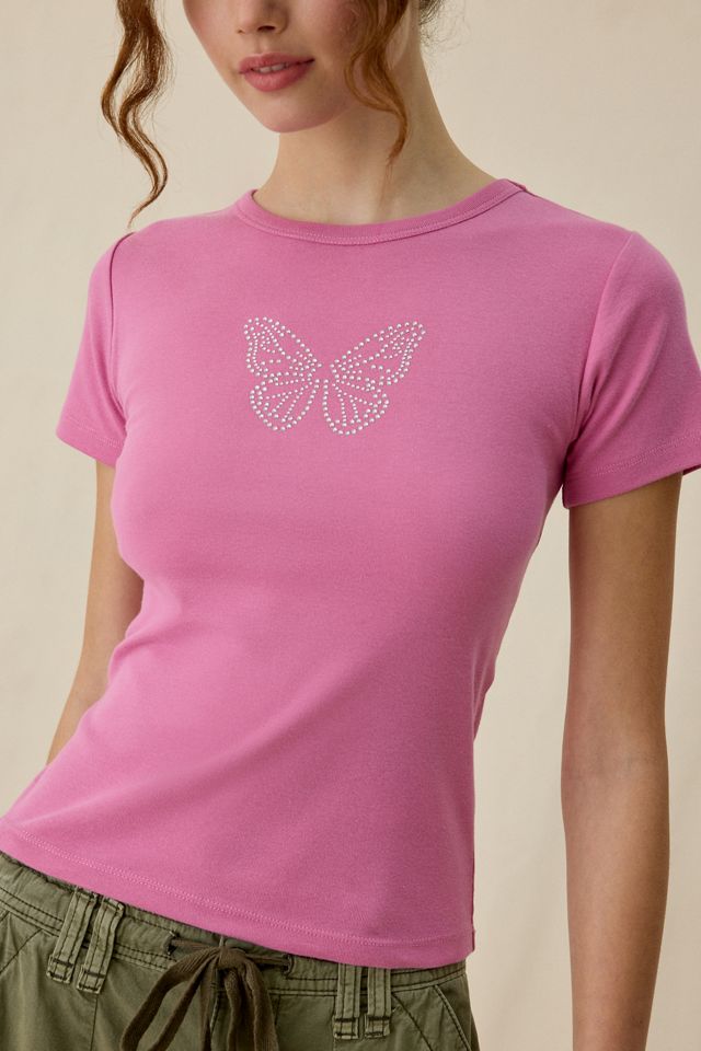 Butterfly Rhinestone Graphic Baby Tee #1