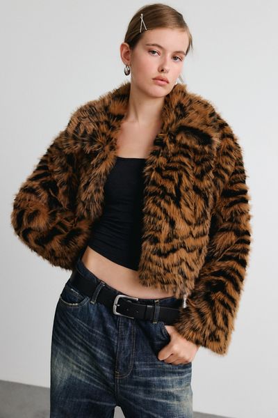 Bardot Colette Animal Print Faux Fur Jacket