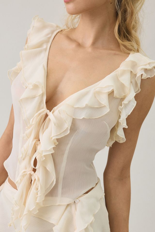 I.AM.GIA. Sapphire Sheer Chiffon Ruffle Tie-Front Top #1