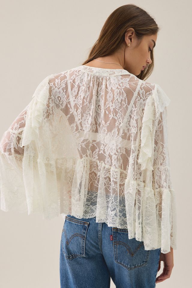 Another Girl Sheer Lace Bell Sleeve Tie-Front Blouse #2