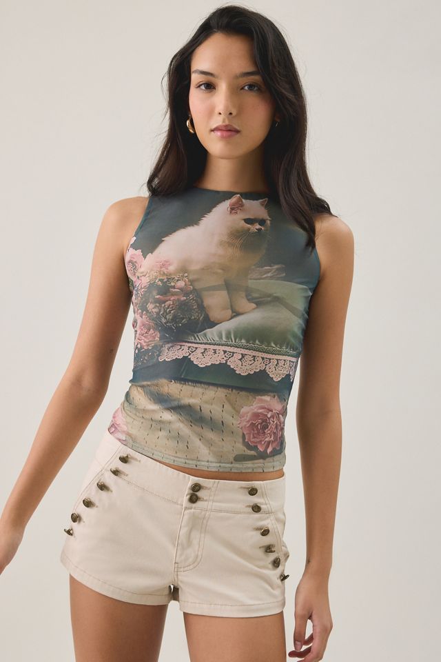 Another Girl Coquette Kitten Graphic Mesh Tank Top #2