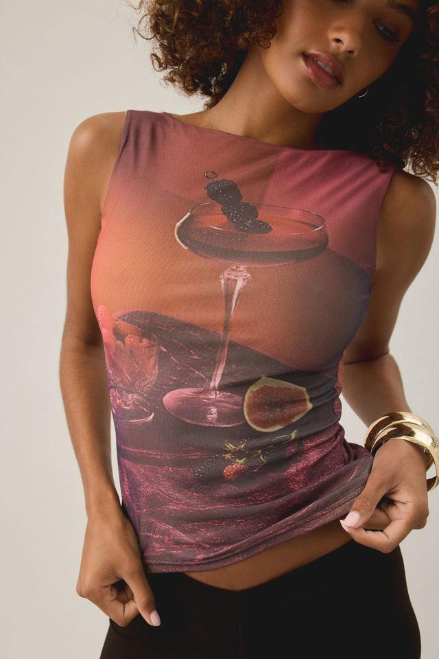 Another Girl Cherry Martini Graphic Mesh Tank Top #2