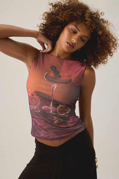 Another Girl Cherry Martini Graphic Mesh Tank Top