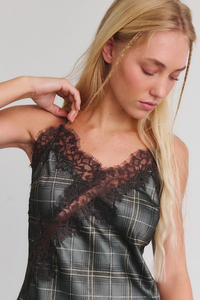 Another Girl Check It Asymmetric Lace Trim Satin Cami #1