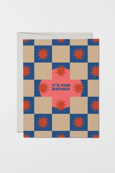Red Cap Squares and Bursts Greeting Card