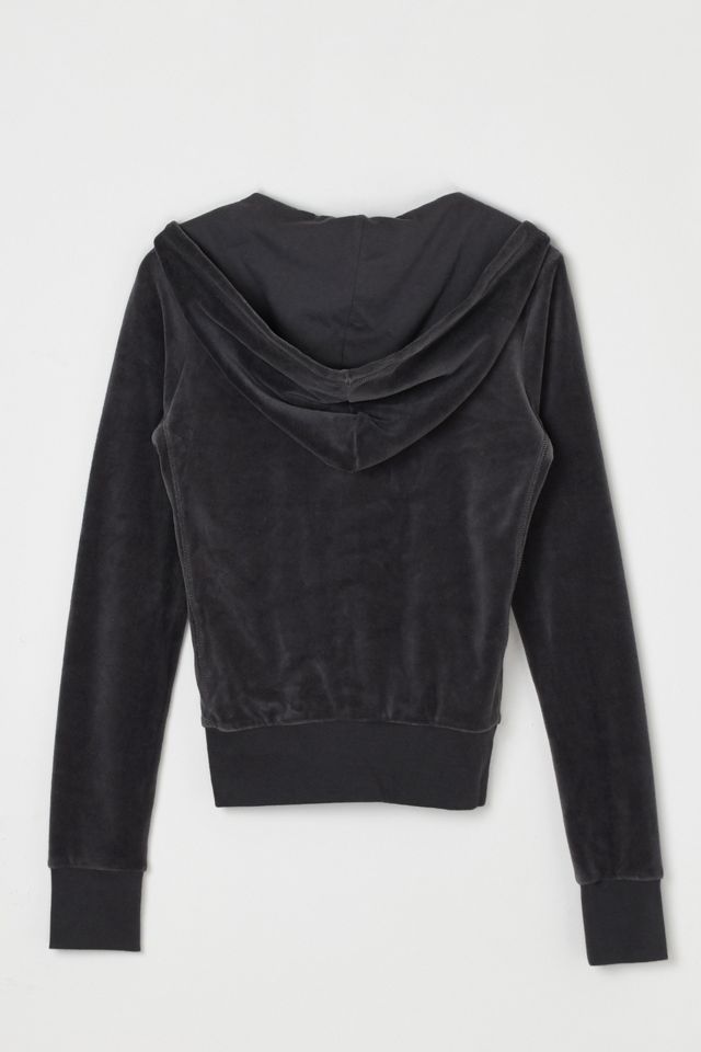 Vintage Y2k Dark Grey Velour Fitted Hoodie #2