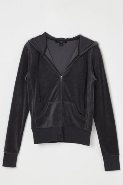 Vintage Y2k Dark Grey Velour Fitted Hoodie