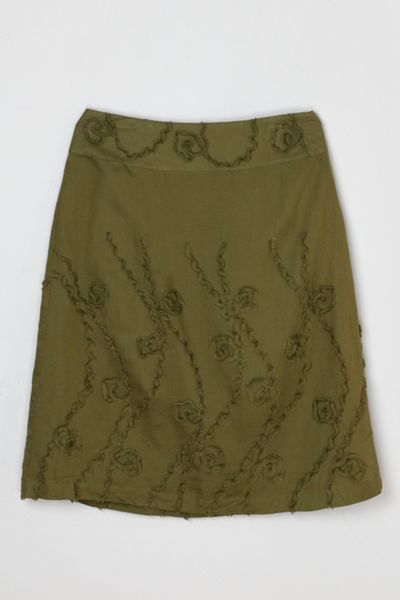 Vintage 90s Dark Green Textured Midi Skirt