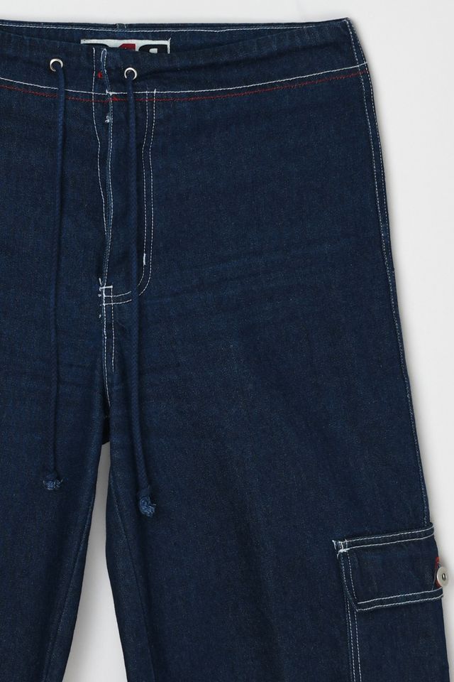 Vintage Y2k Dark Wash Contrast Stitched Cargo Rave Jeans #1