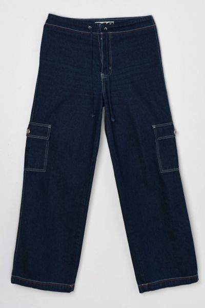 Vintage Y2k Dark Wash Contrast Stitched Cargo Rave Jeans