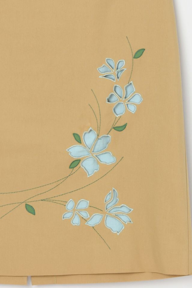 Vintage Y2k Khaki Midi Skirt with Flower Cutouts #1