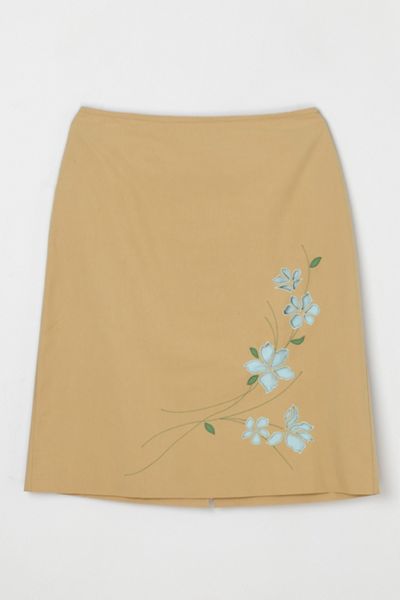 Vintage Y2k Khaki Midi Skirt with Flower Cutouts