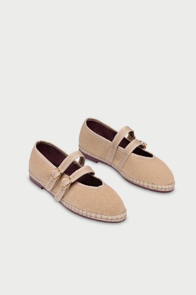 Flabelus Double Strap Linen Mary Jane Flat #1