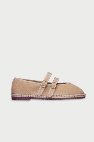 Flabelus Double Strap Linen Mary Jane Flat