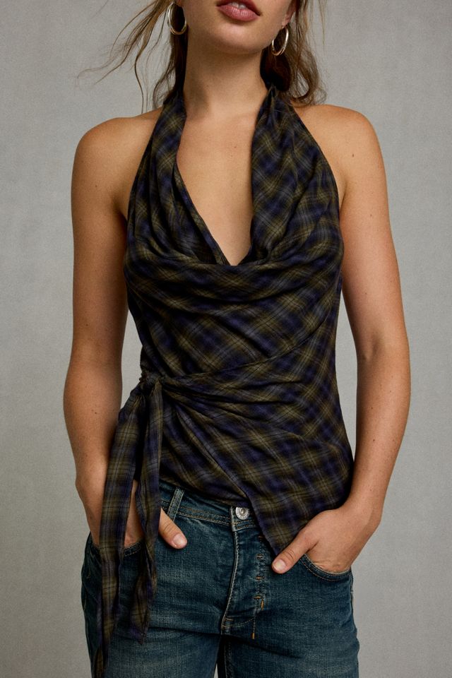 BDG Cassie Check Cowl Neck Wrap Halter Top #2