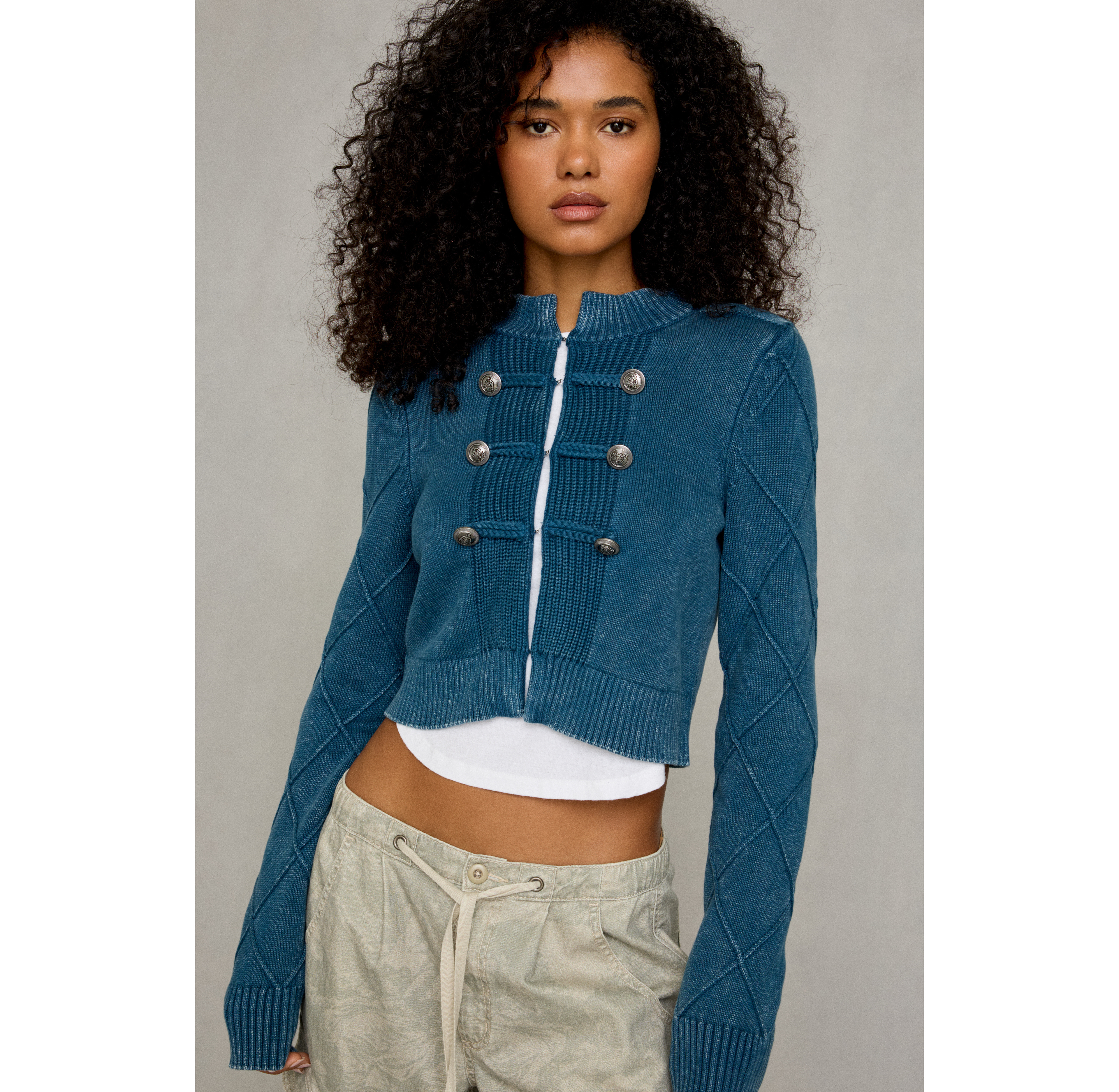 BDG Kellie Cadet Military Button Detail Sweater Jacket
