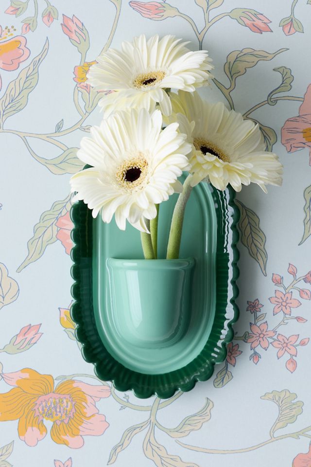 Scalloped Flower Bouquet Ceramic Wall Vase #1