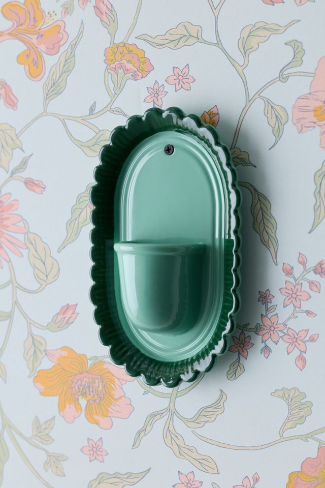 Scalloped Flower Bouquet Ceramic Wall Vase #2