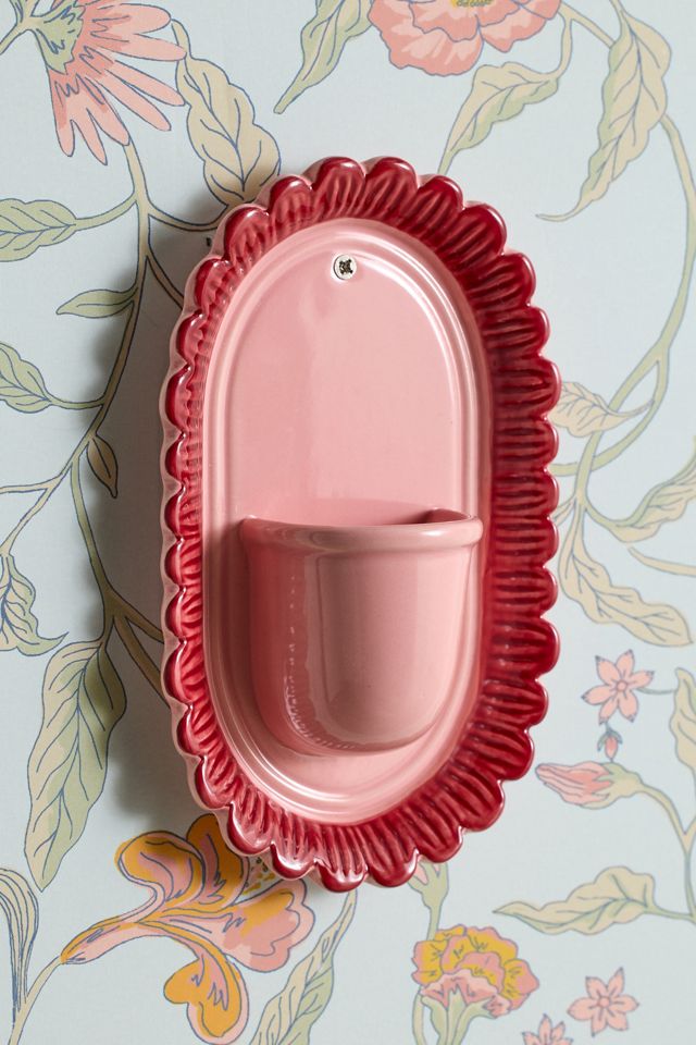 Scalloped Flower Bouquet Ceramic Wall Vase #1