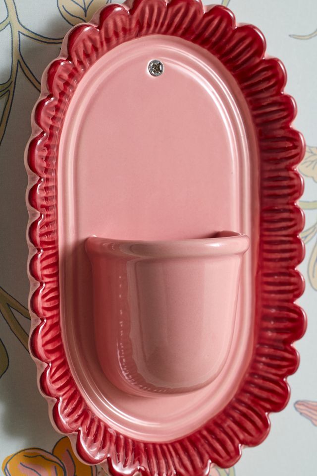 Scalloped Flower Bouquet Ceramic Wall Vase #2
