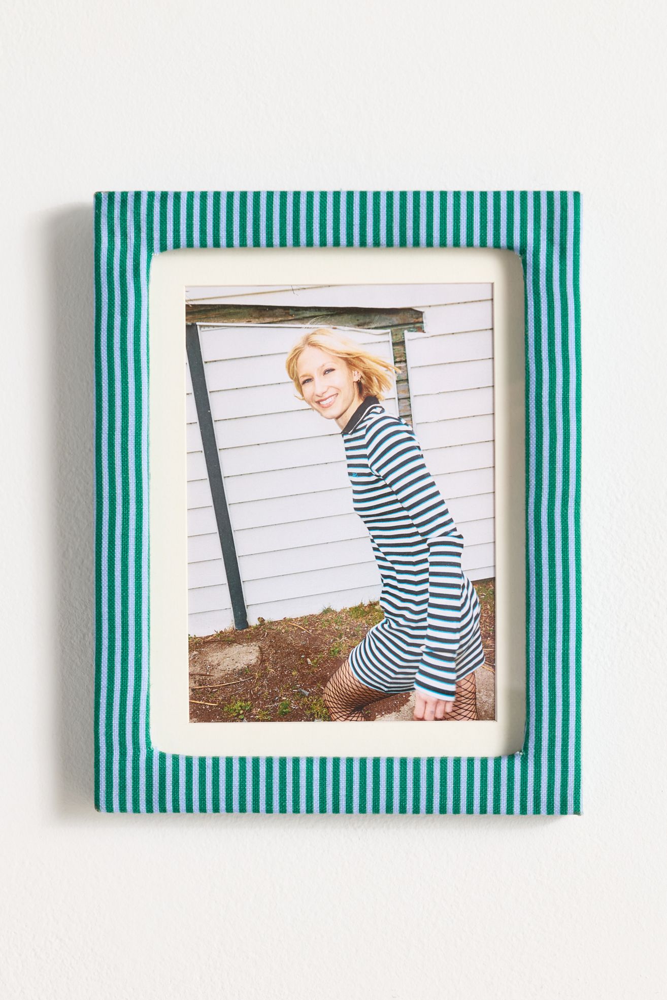 Penelope 5” X 7” Fabric Picture Frame - Blue + Green Stripe, 5X7