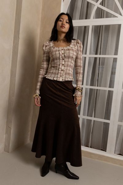 Amy Lynn Suki Faux Suede Chiffon Asymmetric Maxi Skirt