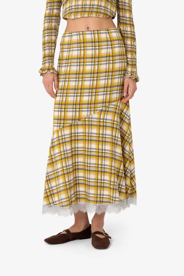 Amy Lynn Sunnie Plaid Asymetric Lace Trim Skirt #1