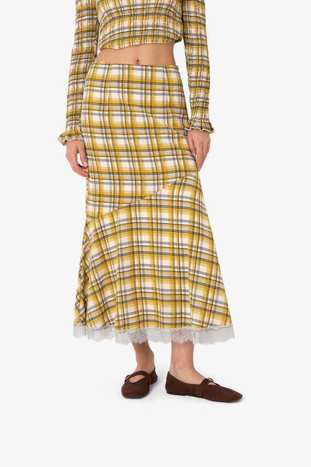 Amy Lynn Sunnie Plaid Asymetric Lace Trim Skirt #2