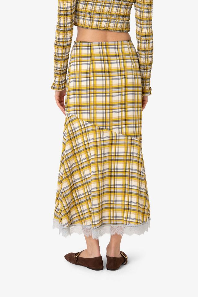 Amy Lynn Sunnie Plaid Asymetric Lace Trim Skirt #3