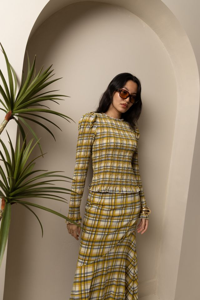 Amy Lynn Sunnie Plaid Asymetric Lace Trim Skirt #4