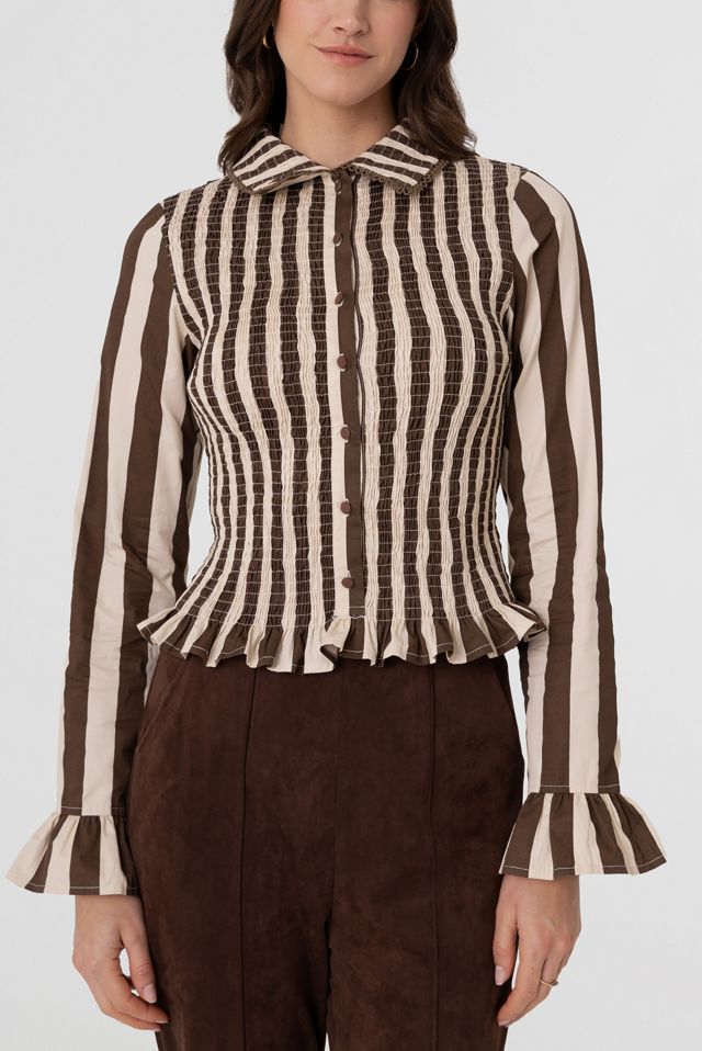 Amy Lynn Yasmine Cotton Stripe Smocked Shirt #1