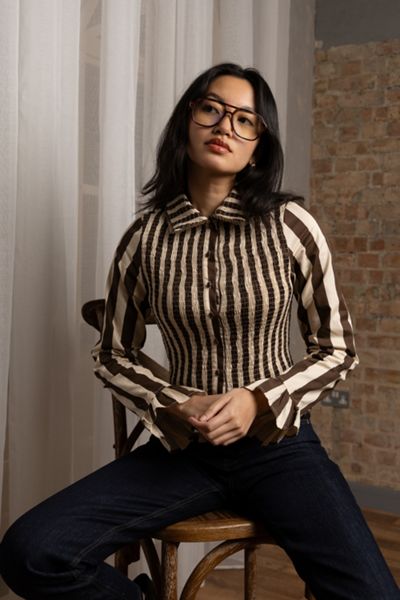 Amy Lynn Yasmine Cotton Stripe Smocked Shirt