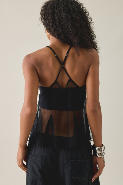 UO Kath Sequin Embellished Sheer Mesh Hanky Hem Cami