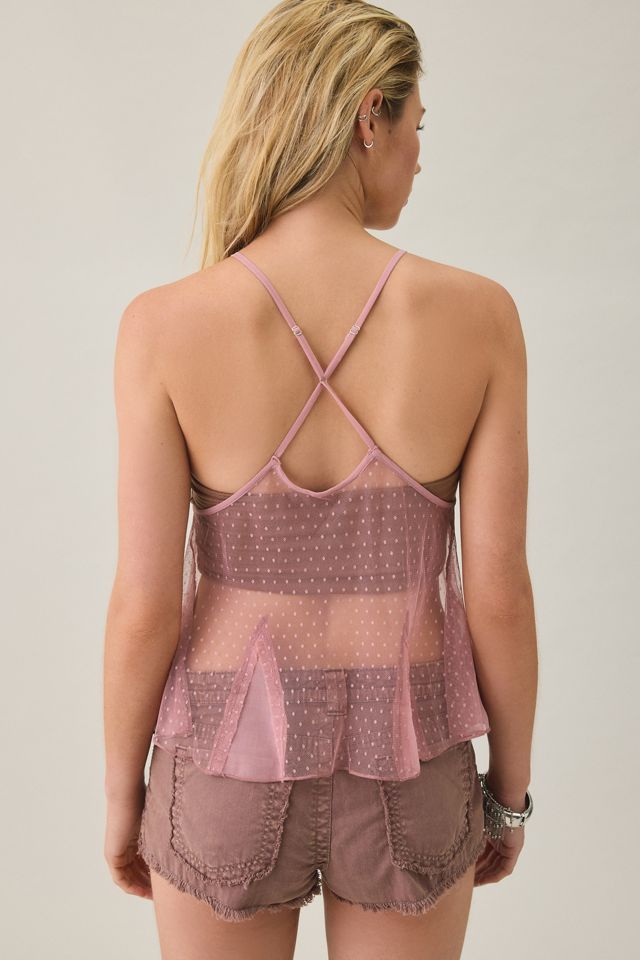UO Kath Sequin Embellished Sheer Mesh Hanky Hem Cami #3