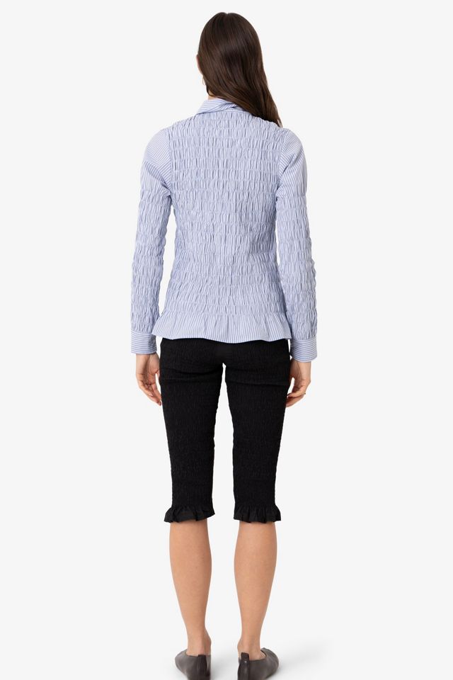 Amy Lynn Olivia Smocked Cotton Shirt in Blue Stripe #4