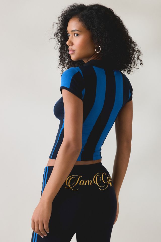 I.AM.GIA. Zovira Zip-Front Sport Striped Polo Shirt #3