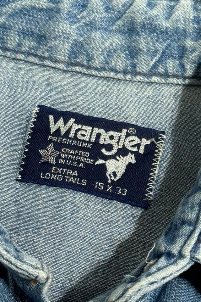 Vintage 1990s Wrangler Chainstitch Faded Denim Pearl Snap Shirt #1