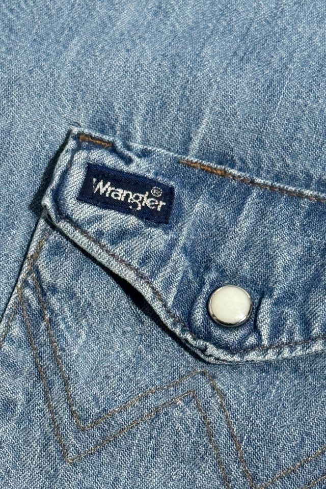 Vintage 1990s Wrangler Chainstitch Faded Denim Pearl Snap Shirt #2