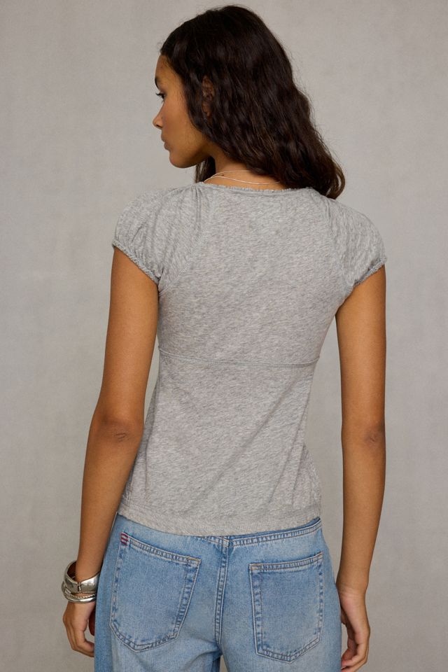 BDG Campus Crush Split-Front Puff Sleeve Babydoll Top #3